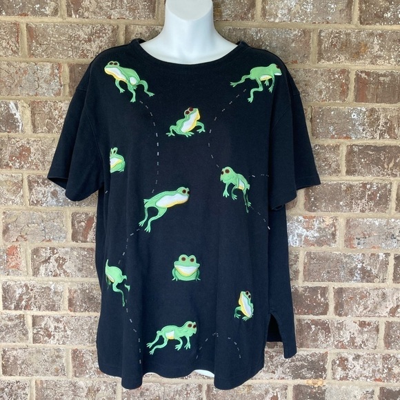 Vintage Bechamel Embroidered Tree Frog Tee Womens Size Large Petite  Top - Picture 1 of 12